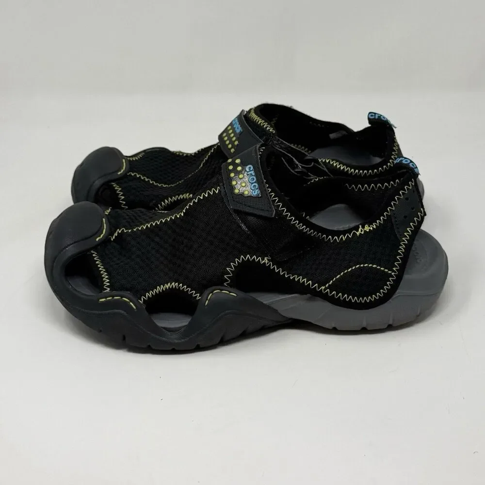 Crocs Swiftwater Mesh Deck Sandals Shoes Mens 8 Black Fisherman Water Comfort